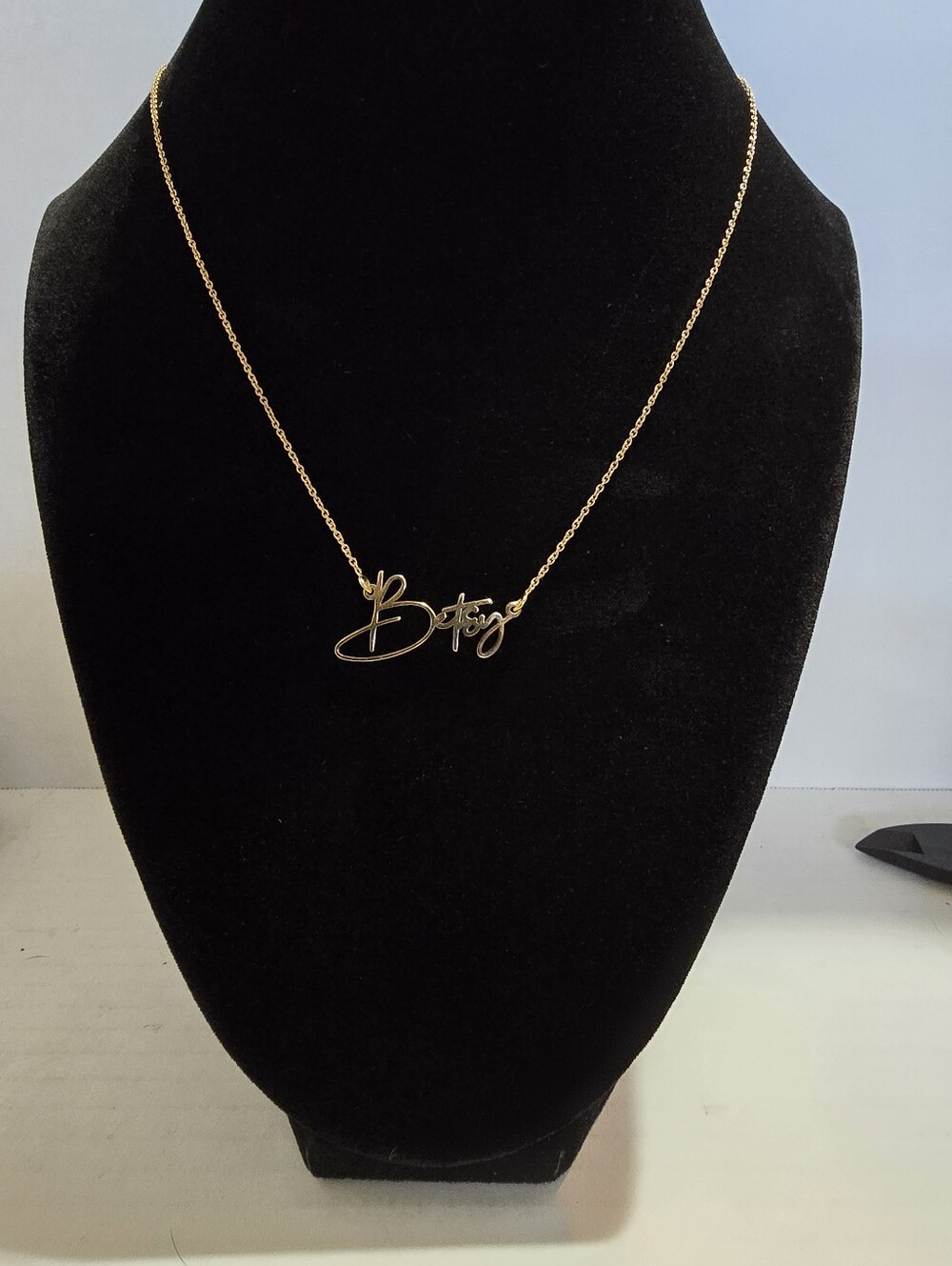 Sterling Silver Gold Vermil 'Betsy' Name Tag Necklace 21 Inch Adjustable